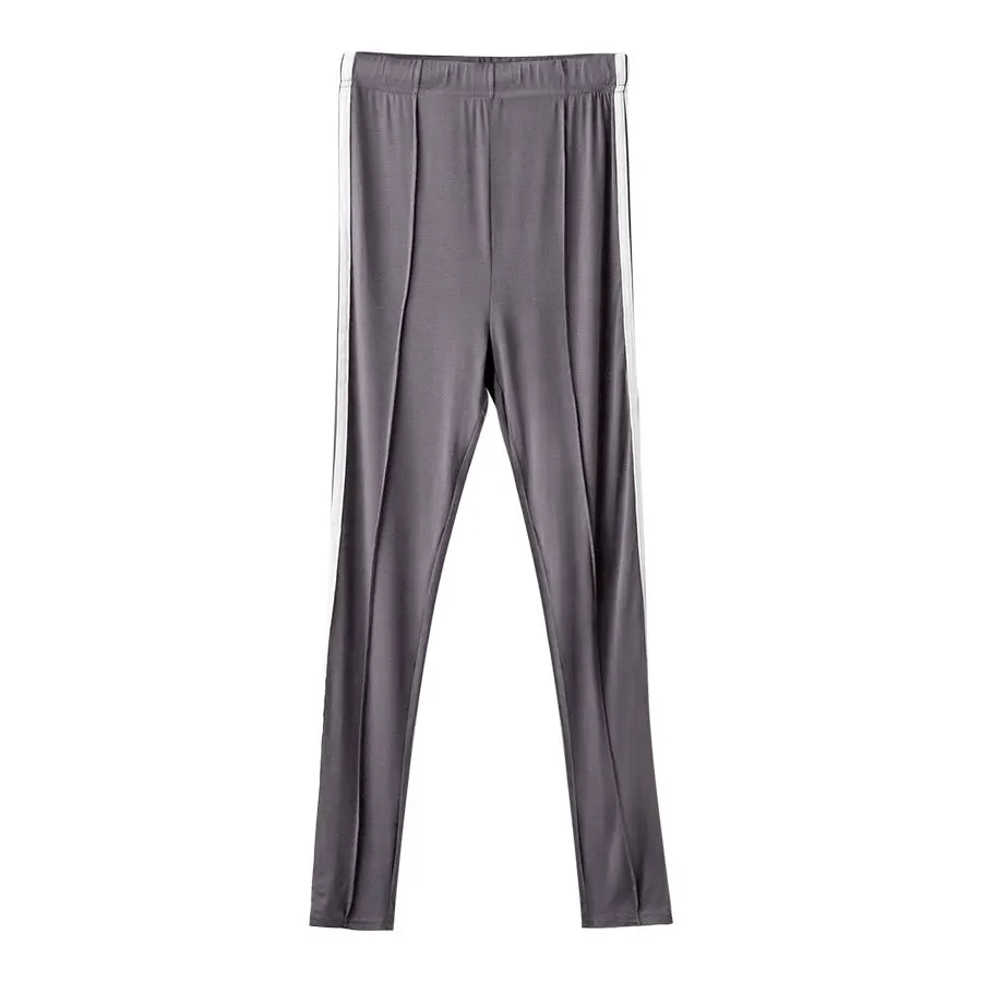 

2020 Autumn New Slim Leggings Women's Feet Thin Section Striped Outer Wear Sports Pants Elastic Waist Black Casual Pants