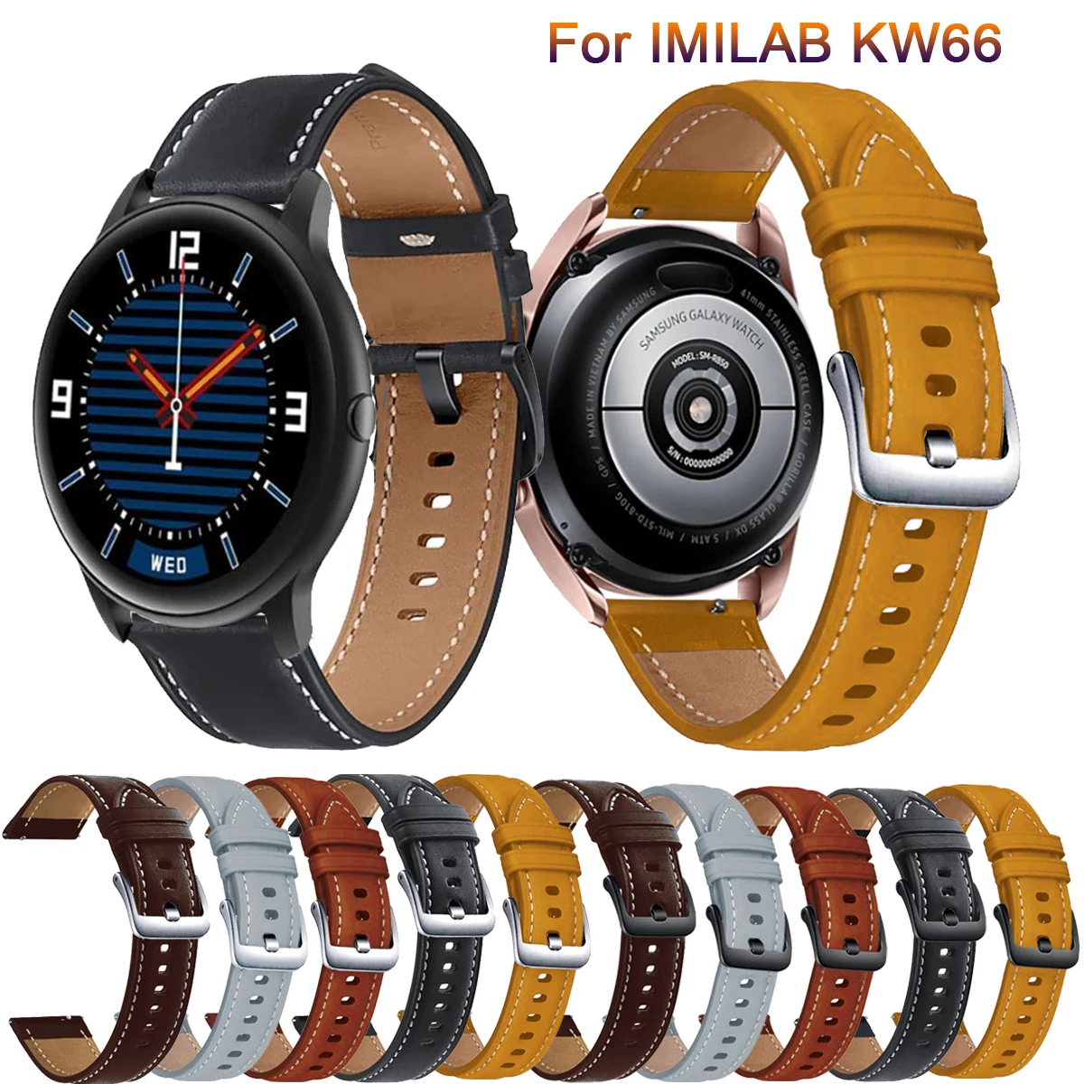 Ремешок кожаный для IMILAB KW66 / YAMAY SW022 ремешок наручных часов быстросъемный браслет