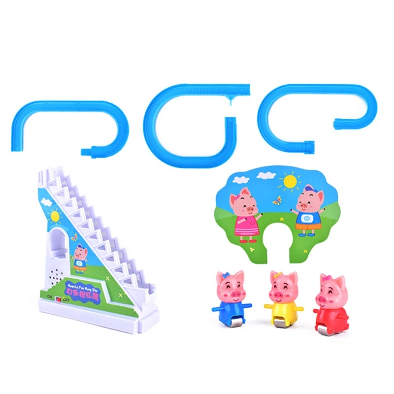 

Light Music Ramp Racer Track Slide Toddler Kids Birthday Gift Cartoon Piggy Electric Rail Climbing Stairs Toy L4MC