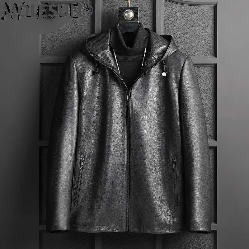 

AKOOSUN Genuine Sheepskin Leather Jacket Men Clothing Hooded Parka Korean Jackets Motorcycle Clothes Chaquetas Hombre LXR997