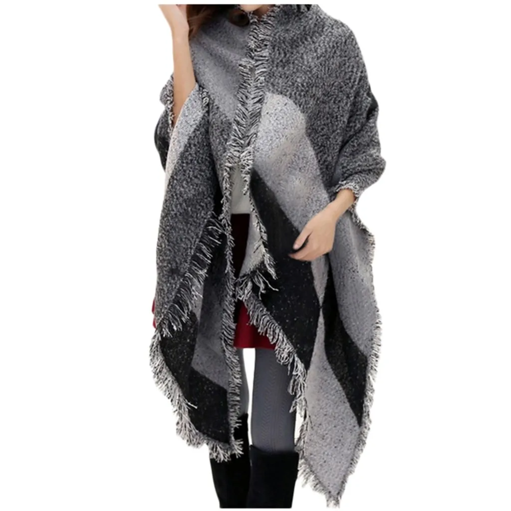 

Lattice Tassel Knit Shawl for Women Neckerchief Knitting Thicken Scarf Plaid Scarves Muffles Knitted Pashmina Wrap Blanket