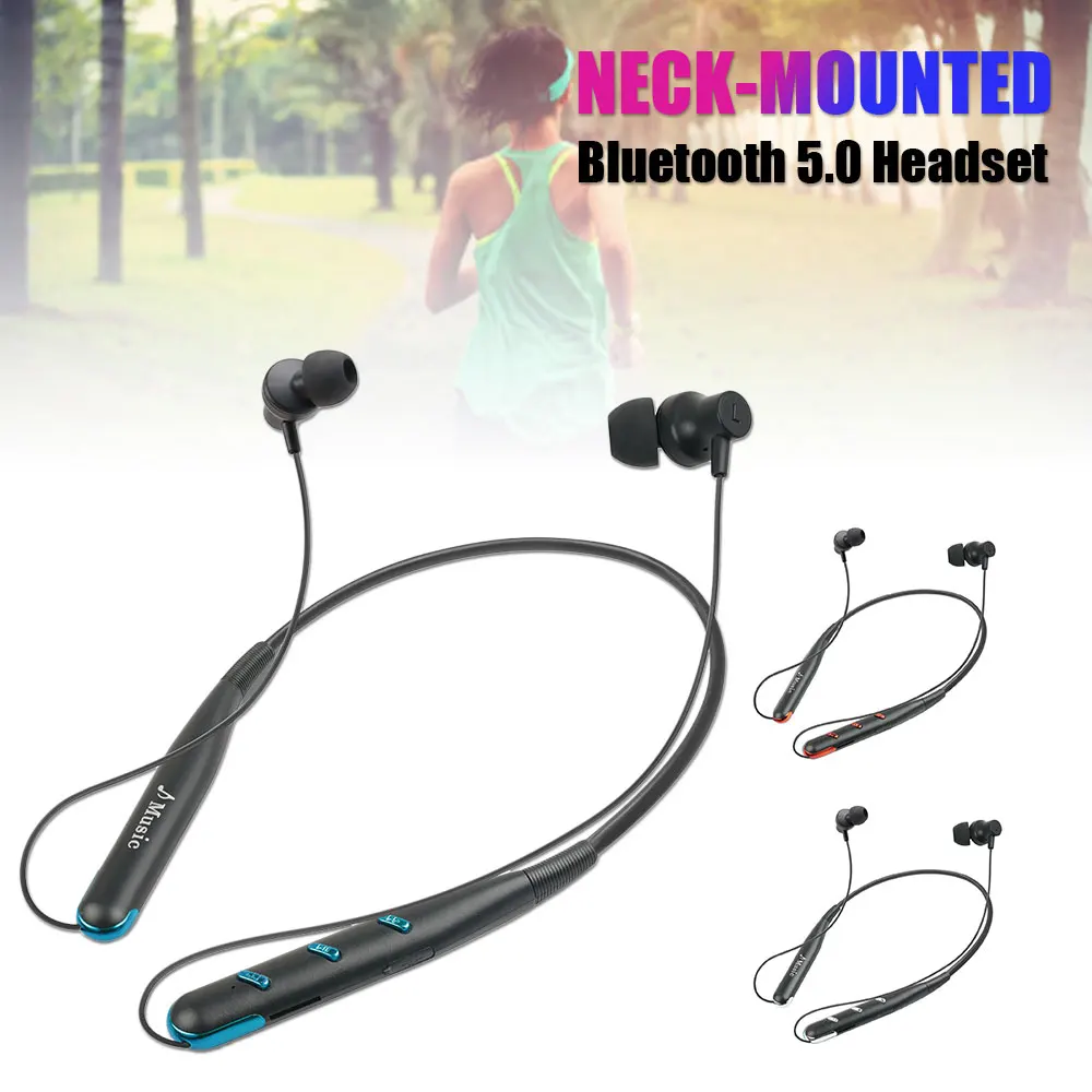 NEW NBluetooth Earphone Sports Neck Bluetooth Headset 5.0 Bass Waterproof Headphone Built-in Mic Support TF Card | Электроника