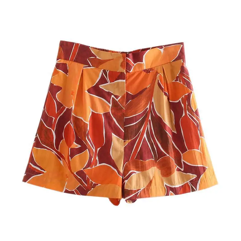 

2021 Summer New Button-Up Printed Shirt Top with High Waist Shorts Set dltz107