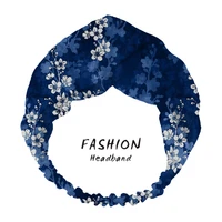 2020 women hair accessories sakura blossom in deep blue print headbands cross turban bandage bandanas hairbands hair scrunchies