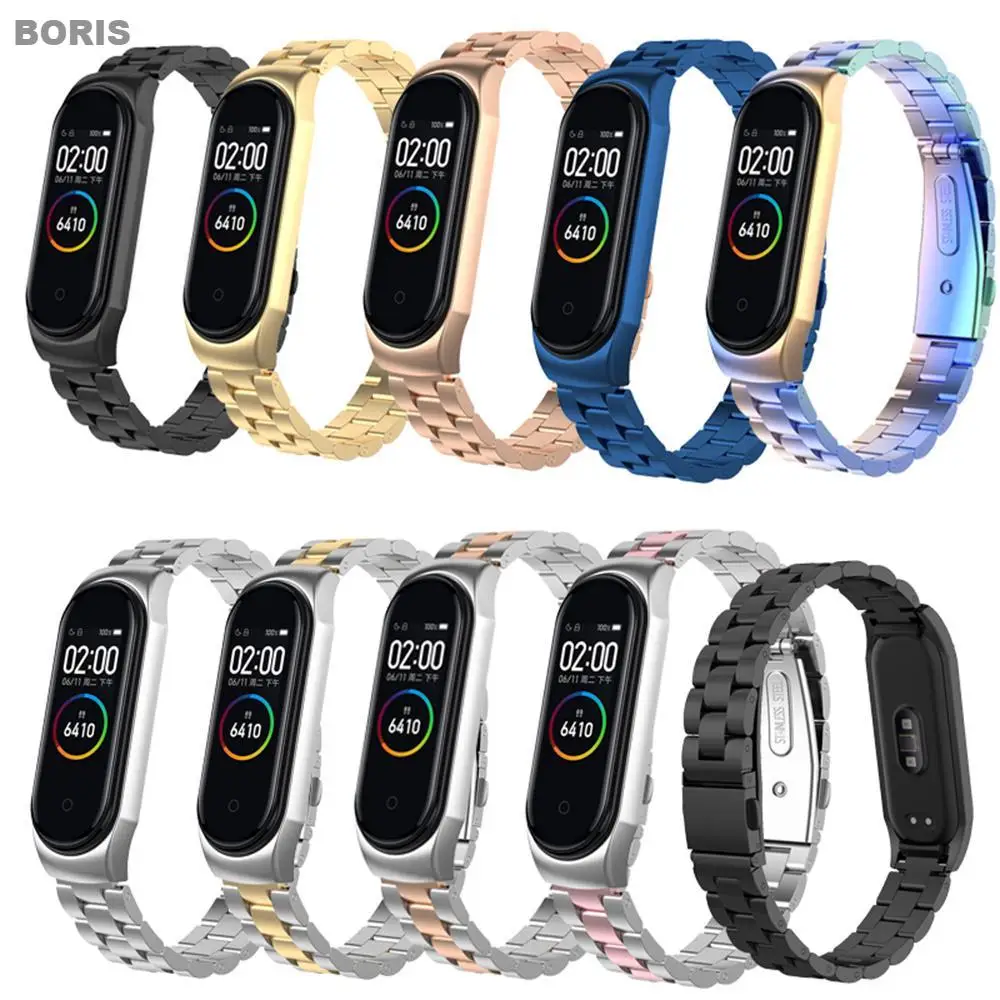 Металлический ремешок для Xiaomi Mi Band 4 3 5 сменный Браслет из нержавеющей стали без