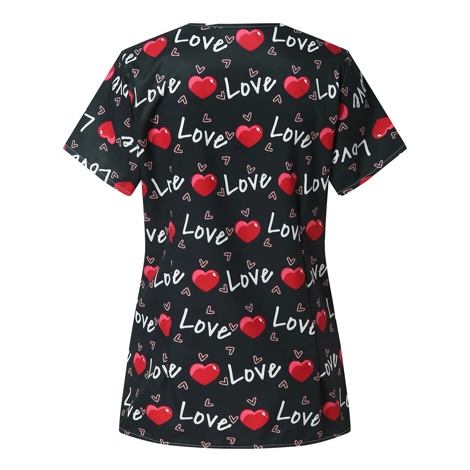 

Comfort Clothes Casual Women's Valentine's day love printing Casual Short Sleeve V-neck care worker top Women Top Blouses