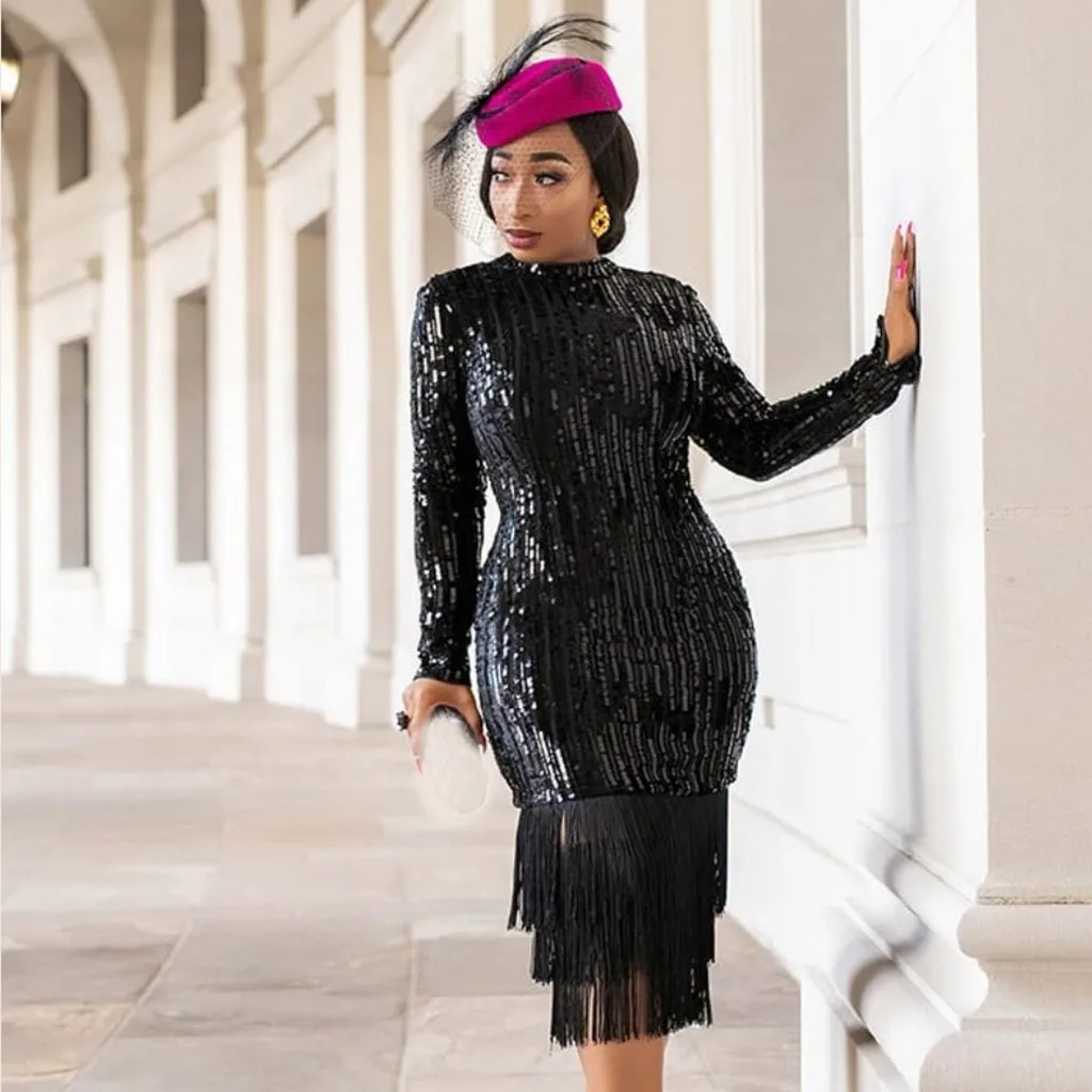 Женское платье с длинным рукавом модное однотонное эластичное блестками и