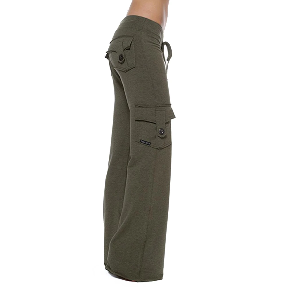 

Women Yoga Pants Elastic Waist Button Pockets Fitness Exercise Running Pants B2Cshop
