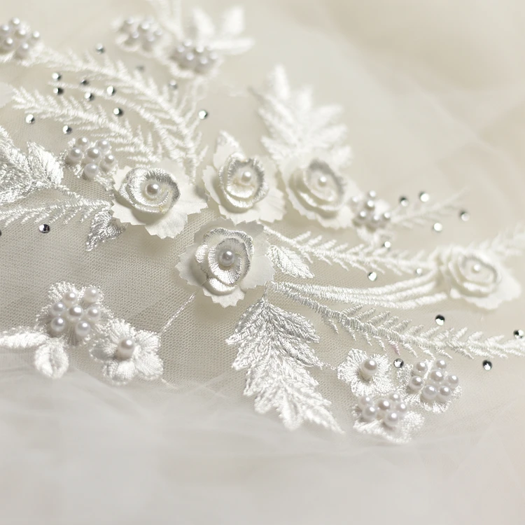 2 шт. вышитая бисером Цветочная кружевная нашивка из полиэстера аппликация ткань