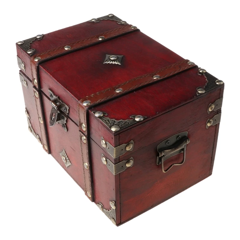 

Retro Treasure Chest with Lock Vintage Wooden Storage Box Antique Style Jewelry