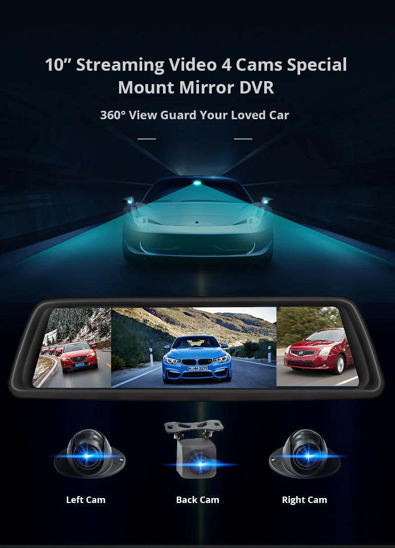 4CH камеры 360 градусов панорамный Автомобильный видеорегистратор 1" Android 5,1 gps Navi FHD зеркальный видеорегистратор ADAS 4G Wifi видеорегистратор