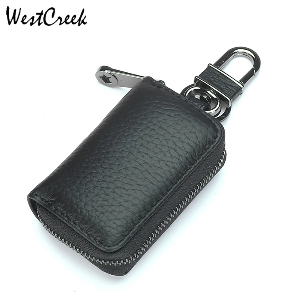 WESTCREEK Brand Genuine Leather Car Key Wallet Metal Zipper Organizer Keychain Housekeeper Cars Holder Chain | Багаж и сумки