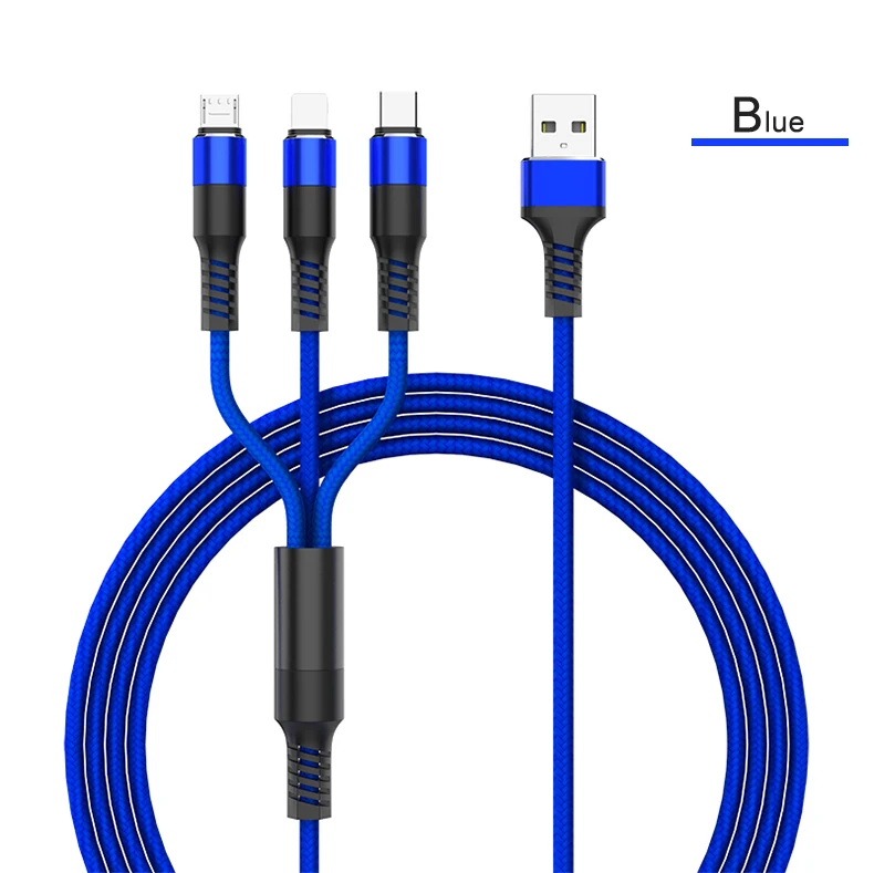 Синий 3 в 1 usb кабель Линия для Android type-c микро линия передачи данных Быстрая зарядка зарядное устройство usb кабель type c для samsung для oneplus 6t кабель - Цвет: Синий