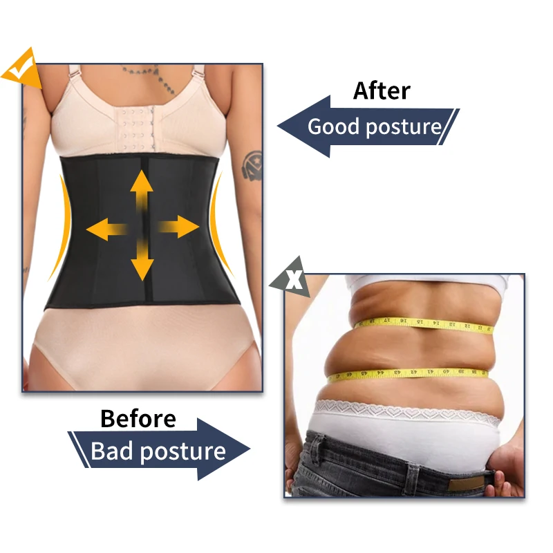 Women Body Shaper 100% Latex Waist Trainer Corset Shapewear Waist Tops Plus Size Women Girdle Slimming Black
