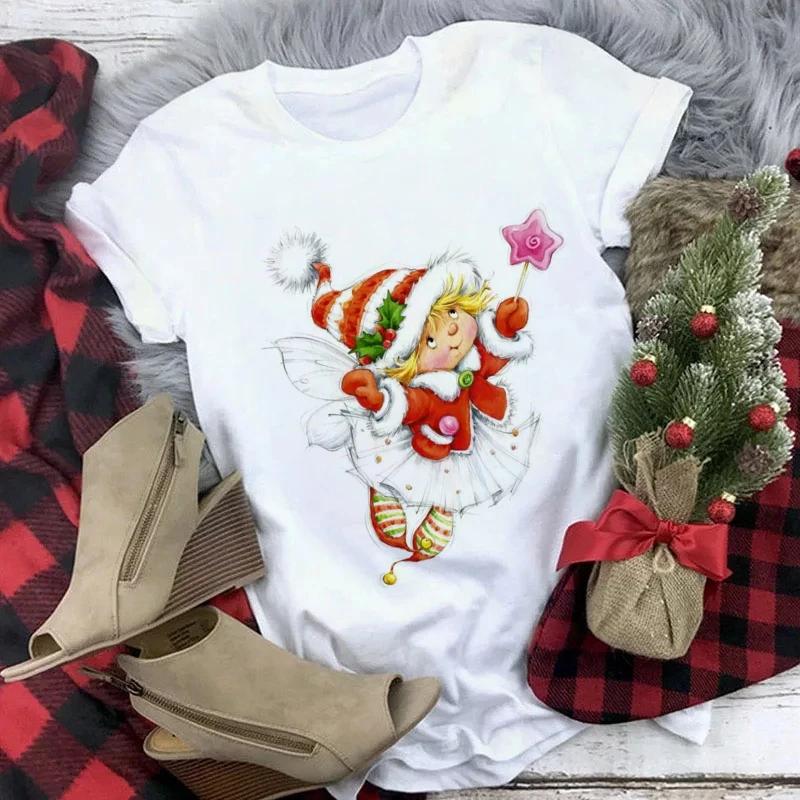 

2020 Tshirt Koop Anime Cute Hip Hop Female T Shirt Christmas Santa Claus Kawaii Print T-shirt Women Harajuku Aesthetic White Top