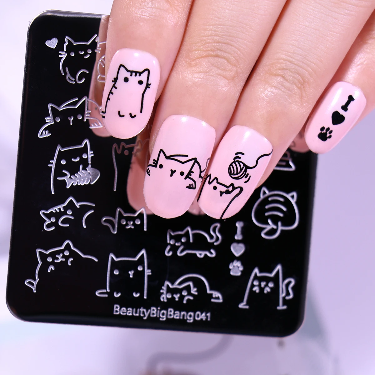 

Cute Nail Stamping Plates Striped BeautyBigBang Cat Image Stainless Steel Template 6CM Art Stamp Plate 041 Nail