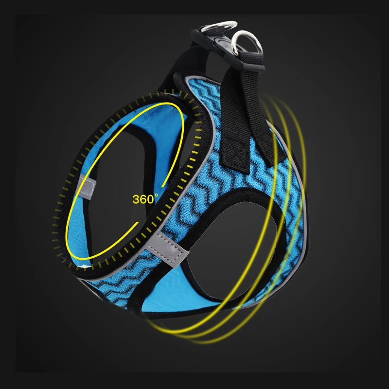 Дешевая шлейка и поводок для собак мягкая кошек синяя сетка регулируемая