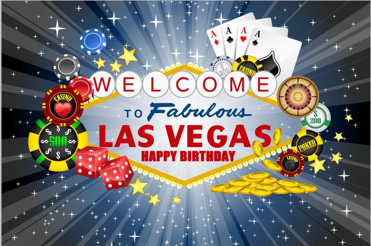 7x5FT Rainbow Welcome to Las Vegas Casino Fabulous Happy Birthday Party Custom Photo Backdrop Background Vinyl 220cm x 150cm | Электроника