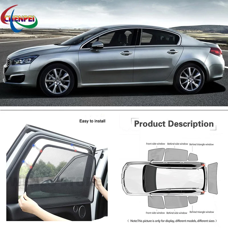 For Peugeot 508 2016-2019 Car Full Side Windows Magnetic Sun Shade UV Protection Ray Blocking Mesh Visor Decoration Accessories