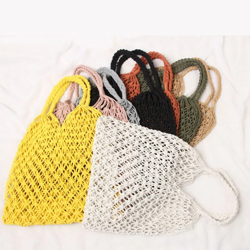 Летняя вязаная сумка на одно плечо однотонная соломенная в стиле девушки из леса