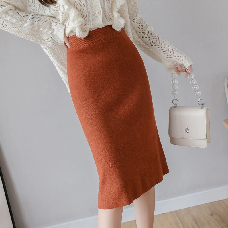 Женская трикотажная юбка 2019 осенняя и зимняя новая карандаш с высокой талией