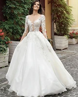 elegant wedding dress a line sheer neck long sleeve lace appliques button sweep train bridal gown 2021 vestidos de noiva