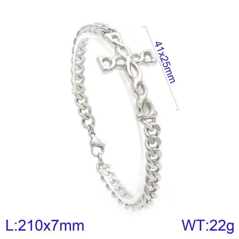 

New Stainless Steel 21m O Chain Bracelet Men Cross Charm Linking Chain Pulsera Masculina Fashion Jewelry 2019