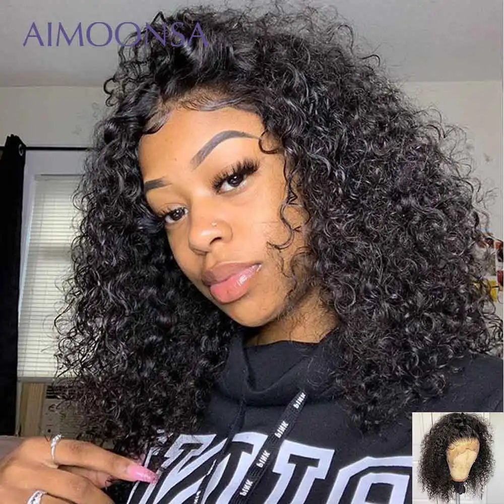 

Mongolian Kinky Curly Wig Short Bob Human Hair Wigs Curly 180 Density Lace Front Wig Pre Plucked Bleached Knots Wigs For Women