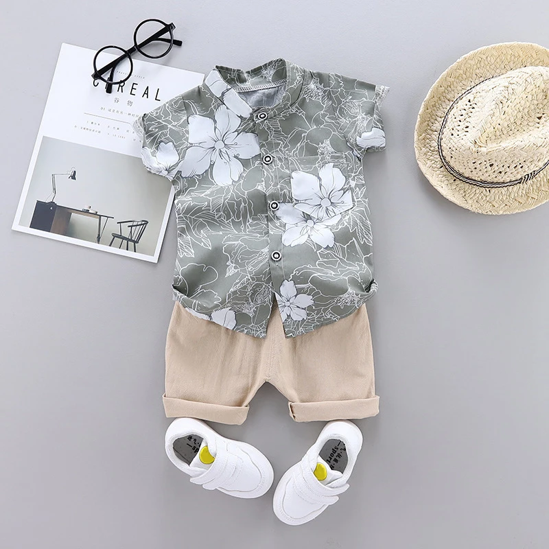 White Big Flower Shirt Casual Printed Summer Short Sleeve &amp Pants Two-piece Sets | Детская одежда и обувь