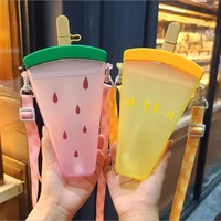 cute water bottles with straws 350ml watermelon straw cups leakproof plastic ice cream cups with strap juice drinking cup