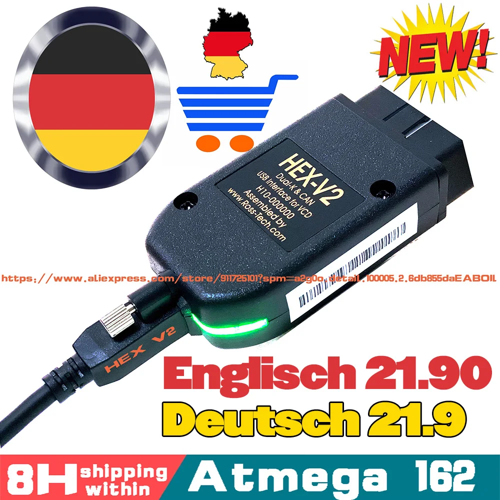 Новинка 2022 USB Интерфейс VAG COM 21 9 VAGCOM 3 VCDScan HEX V2 для VW AUDI Skoda Seat немецкий английский