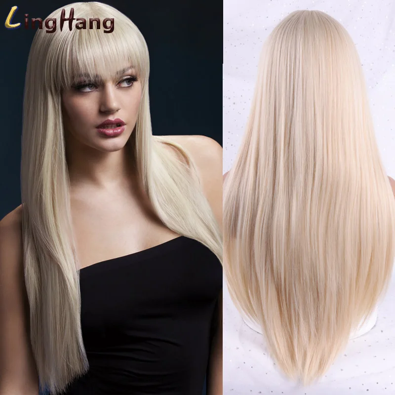 Perucas de Cabelo Sintético para Mulheres Longa e Lisa para Mulheres Resistente ao Calor Peças de Cabelo Linghang Peruca Negras Falso Feminino Cosplay 10 peruca longa e lisa para mulheres negras,