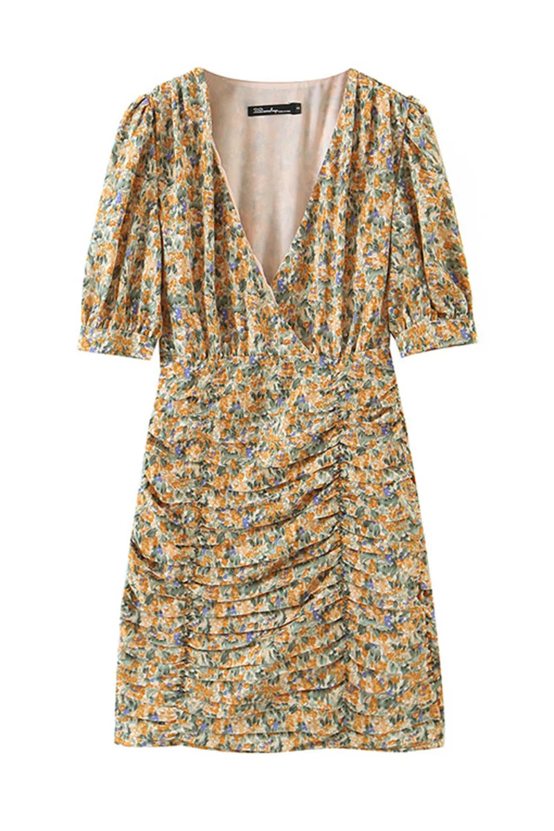 

Spring Summer Ladies Dress 2021 The New Fashion Wild Loose Geometric Pattern Conventional Street Style Long Sleeve V-neck