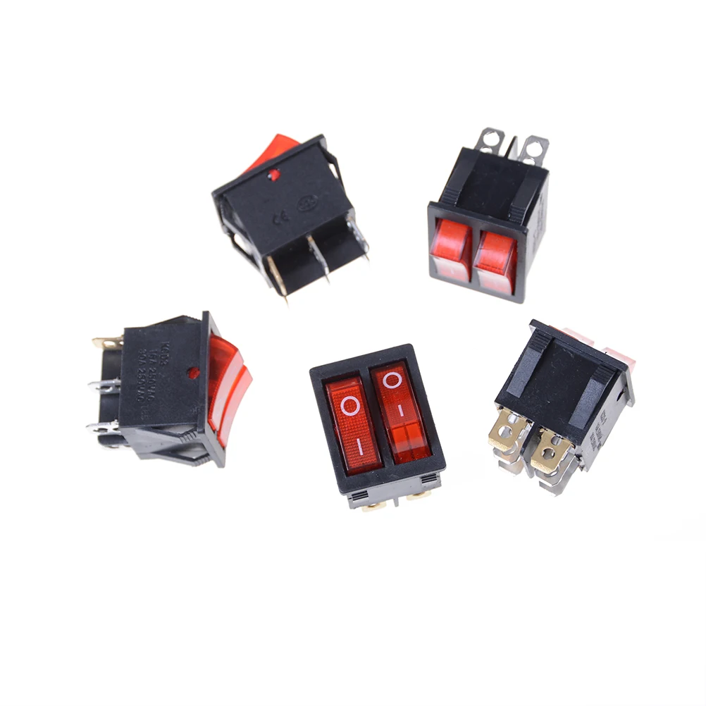 

1PCS 16A 125VAC Double Boat Rocker Switch 6 Pin On-Off With Red Light