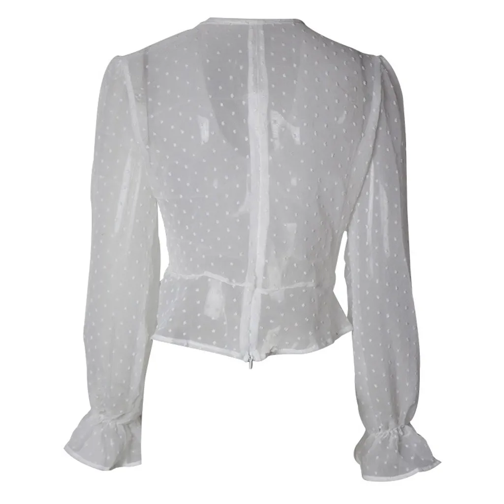 Женская прозрачная футболка с длинными рукавами белая тонкая шифоновая