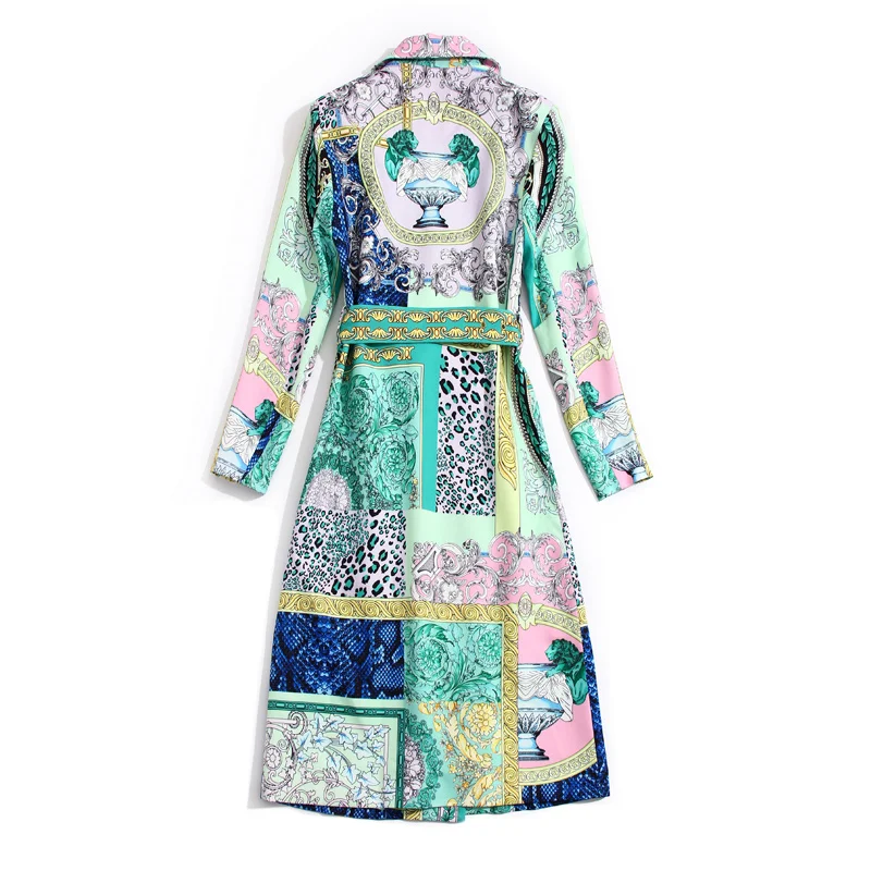 

Designer Windbreaker High Quality Autumn Winter New Lapel Print Vintage Elegant Belt Slim Fashion Classic Women'S Long Coat
