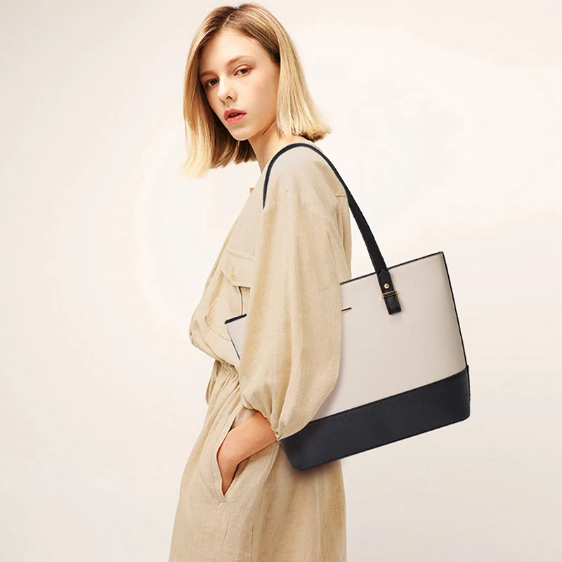 

Large Capacity Women Pu Leather Fashion Handbags , 3Pcs Pack, Single / Slant Shoulder Decorative Girl Zipper Dull Polish Case