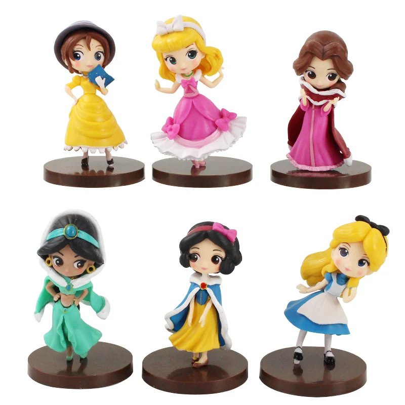 6 шт./лот Q фигурки принцесс Белоснежка Алиса жасмин Аладдин Спящая красивая
