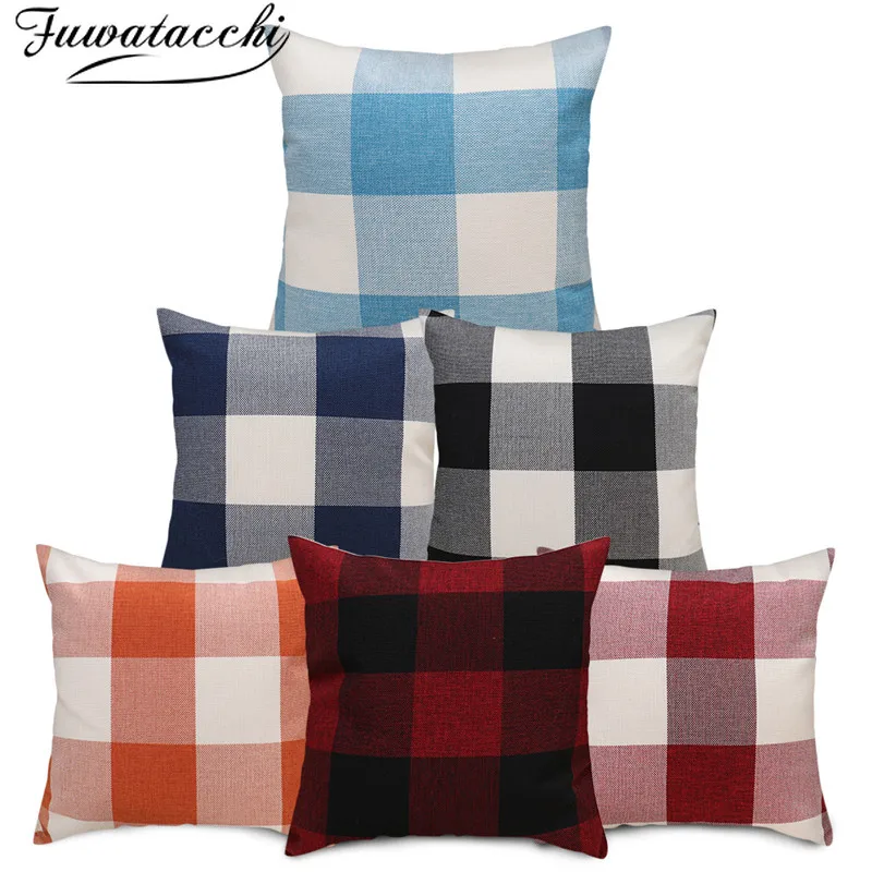 Fuwatacchi Blended Cushion Cover Various Colors of Plaid Pattern Pillow for Home Chair Sofa Decorative Pillowcases 45x45cm | Дом и сад