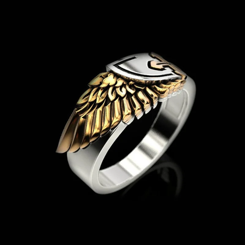 

Retro Gold Color Cross Wings Rings For Men Creative Fashion Jewelry Vintage Tow Tone Male Finger Ring Daily Wear Party Cool Gift