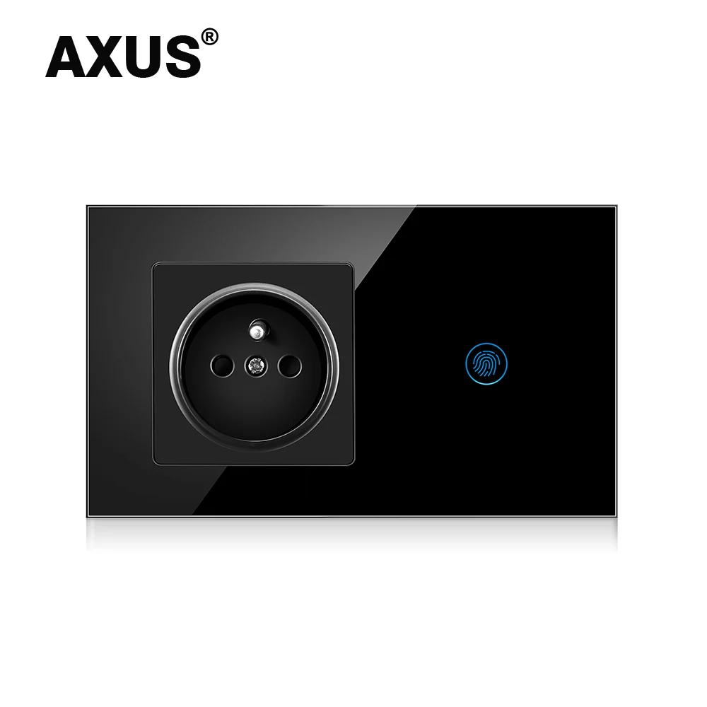 

AXUS EU French Touch Switch with Socket Combination Crystal Glass Panel,Bedroom Wall Socket, AC 110-250V 146*86mm Plug Grounding