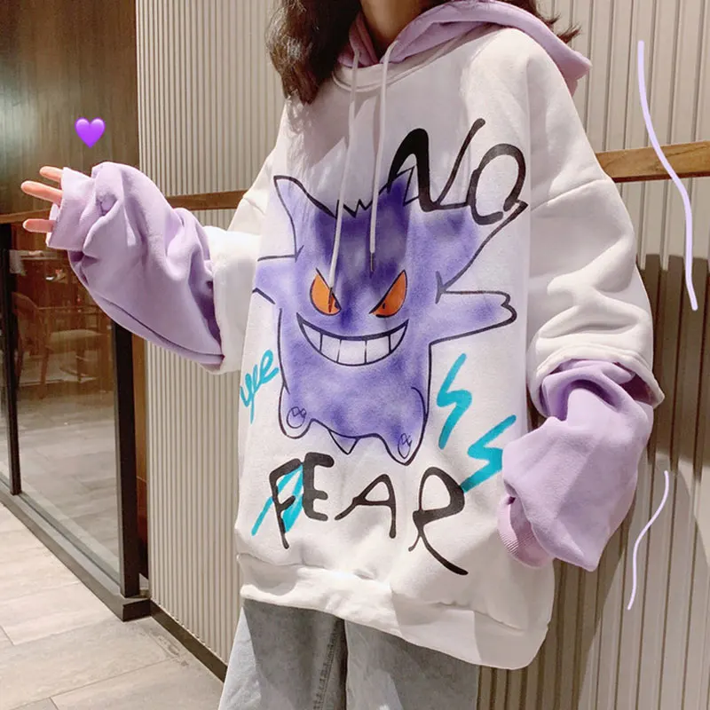 

Spring Autumn New Arrive Women Long Hooded Sweatshirt Drawstring New Ladies Loose Thickening Plus Velvet Fake Two Coat Tops