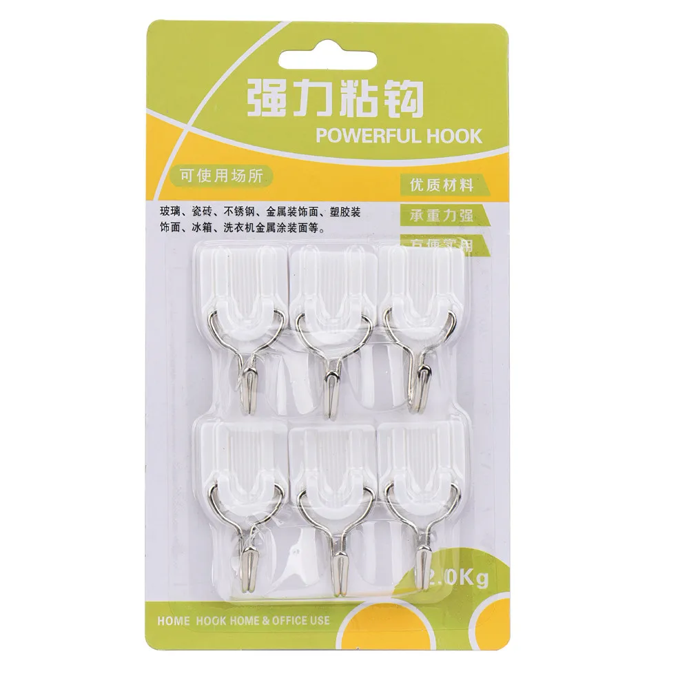 

6pcs Strong Adhesive Hook Self-adhesive Household White Wall Door Hook Kitchen Bathroom Towel Tool Hooks #F