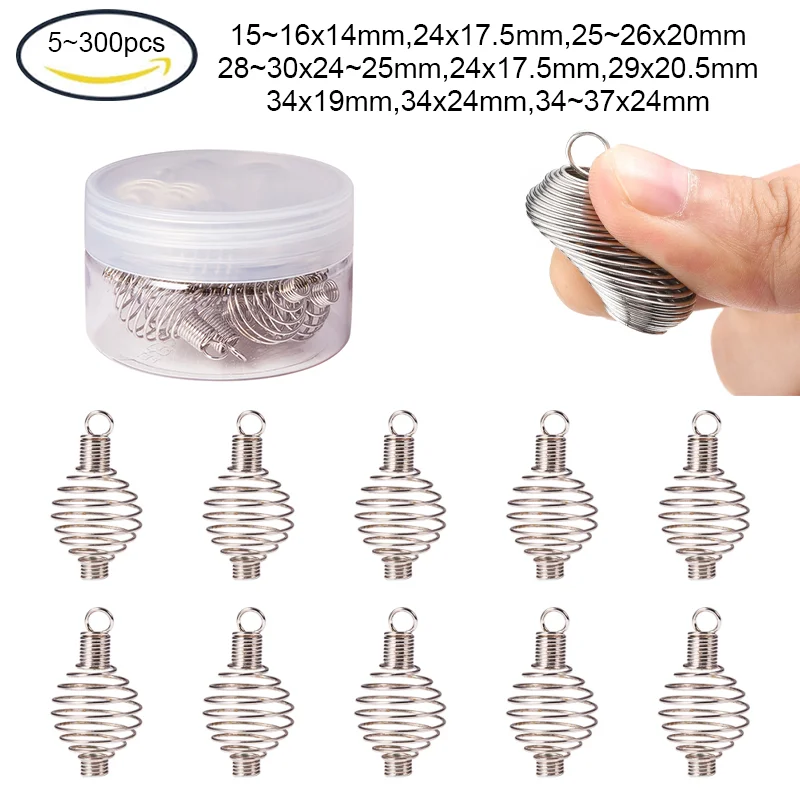 

5-300 Pcs 304 Stainless Steel Wrap-Around Spiral Round Bead Cages Pendant for Necklace Pendant Earring Jewelry Crafts Making