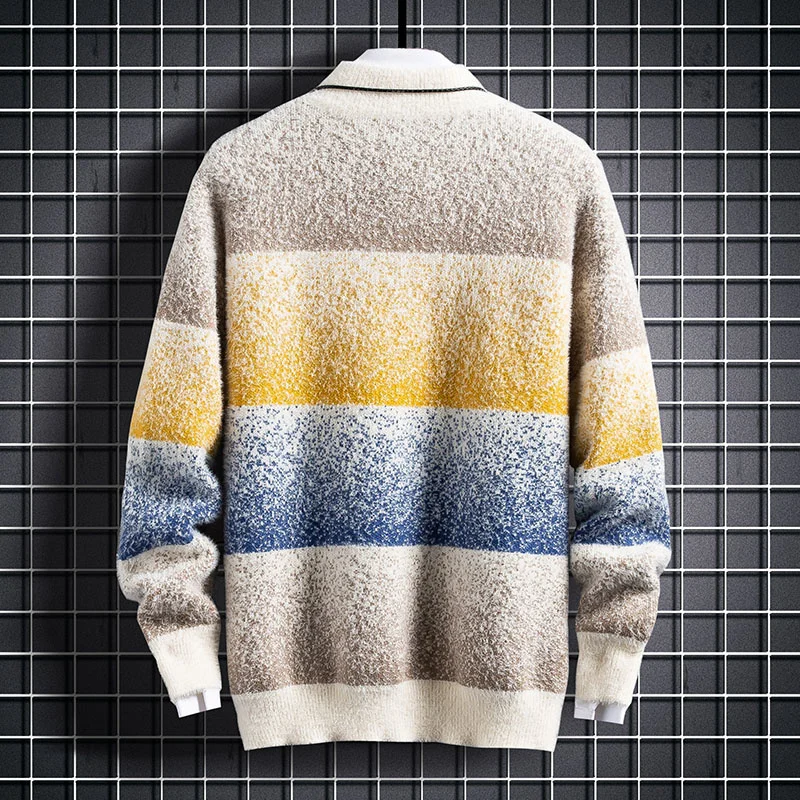 Top Quality Cashmere New Sweater Men pullover Fashion Striped Winter Male Jumpers Half Turtleneck Thick Warm Mens Sweaters Tops