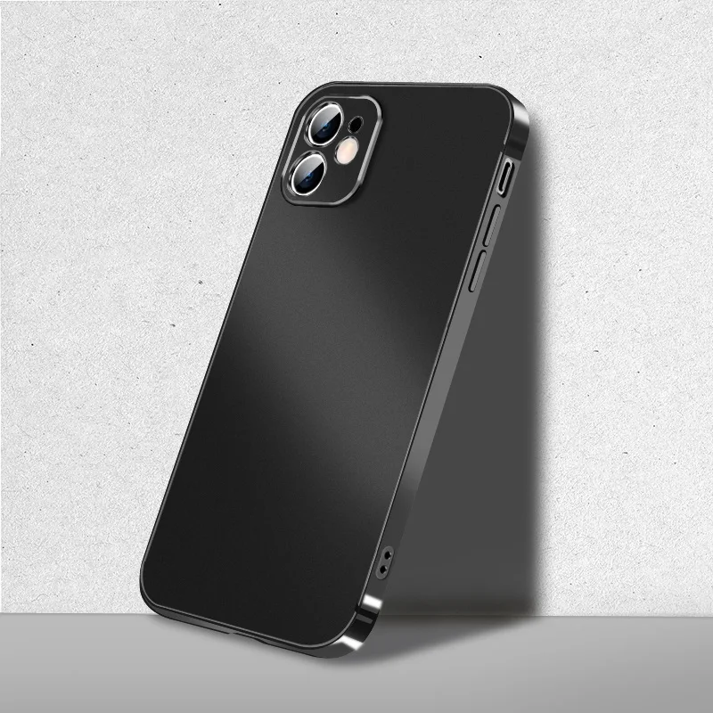

Luxury Square Plating Frame Matte Case for iPhone 11 12 Pro Max Mini X XS Max XR 7 8 Plus SE 2020 Soft Silicone Shockproof Cover