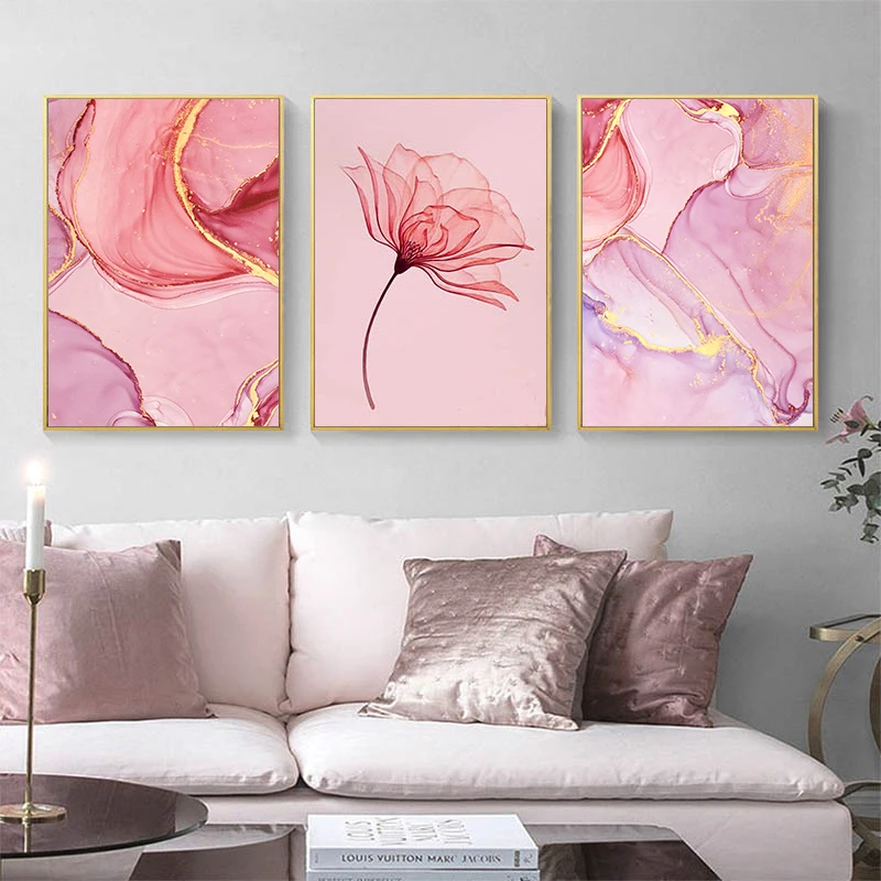 

Nordic Purple Pink Flowers Canvas Painting Home Poster and Print Wall Picture for Living Room Abstract Scandinavian Wall Art