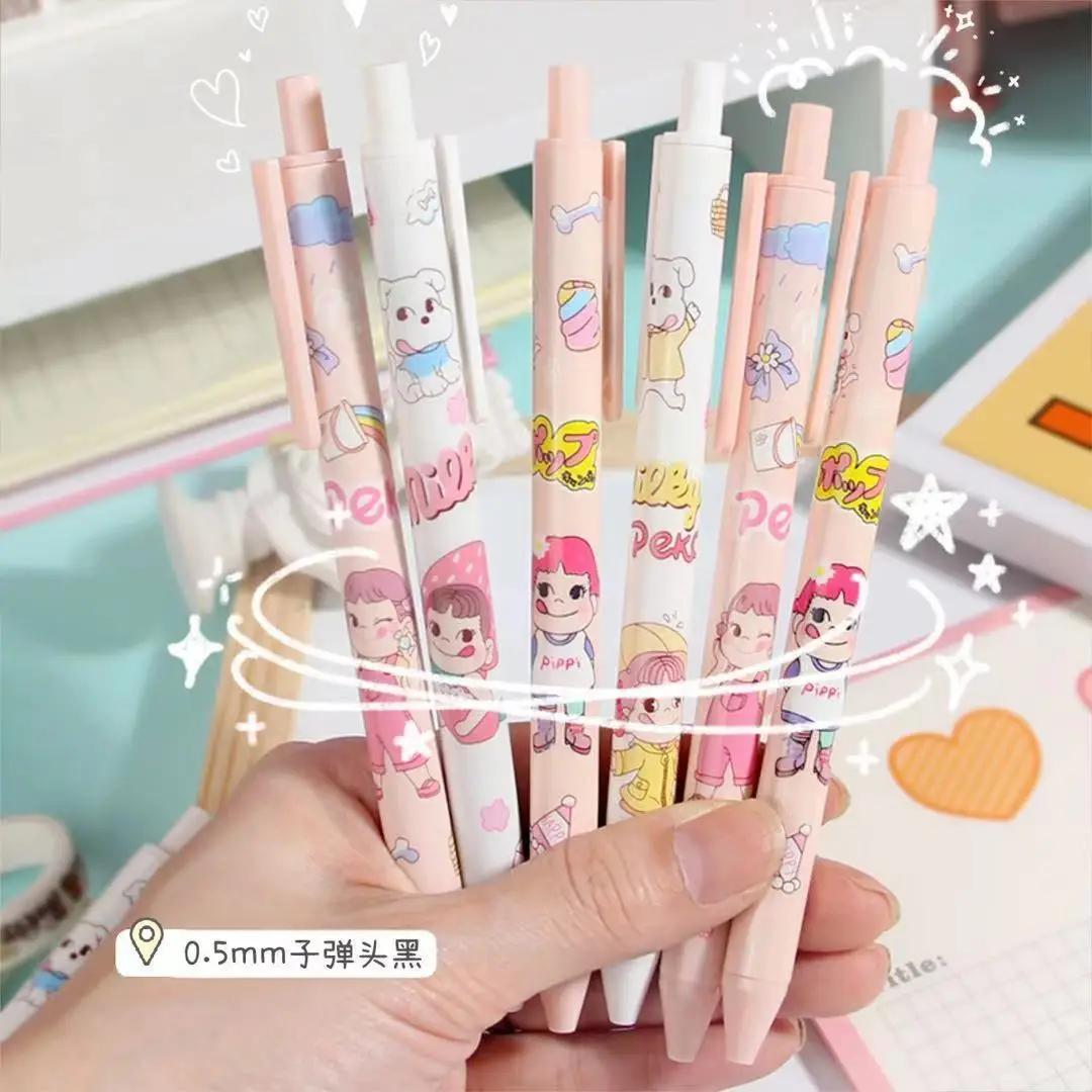

4pcs Fujiya Limited Gel Pen Cartoon Press Pen 0.5mm Stationery for School Supplies Kawaii Black Large Capacity Quick Dry