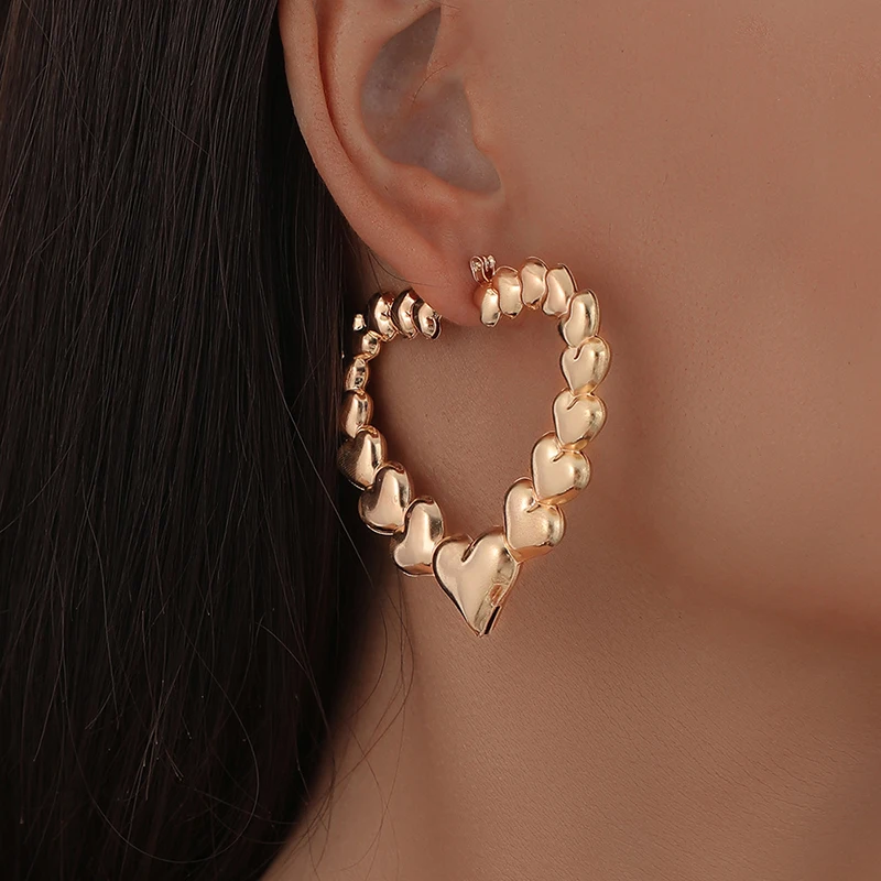 

Gold Silver Color Big Heart Hoop Earrings for Women Round Circle Statement Earrings Stylish Party Fashion Jewelry Gift Wholesale