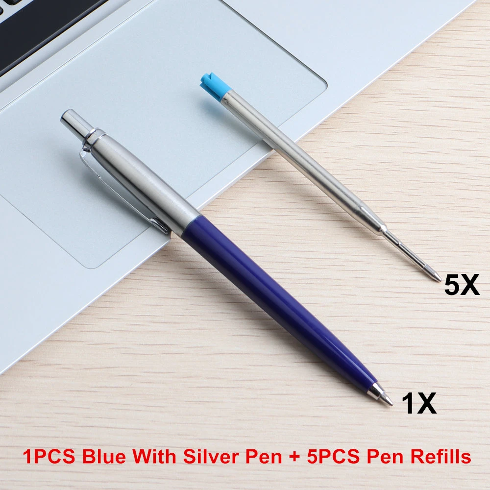 1Set Blue silver 1 шт. GENKKY шариковая ручка офисная коммерческий пресс металлические шариковые ручки подарочная ручка сердечник Solventborne автоматические шариковые ручки для школы - Цвет: 1Set Blue silver